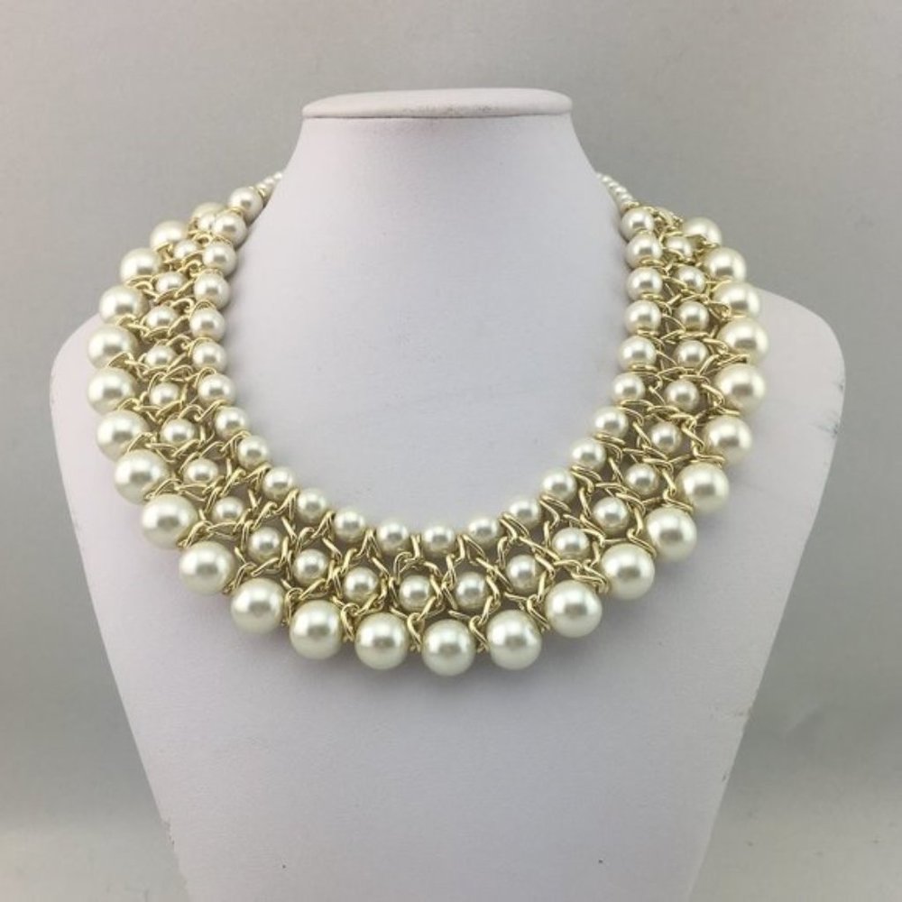 SALE-Layered Pearl Gold Wrapped Necklace(N1111)